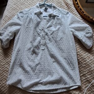 Cathy Daniels White Eyelet Button-Front Collared Shirt